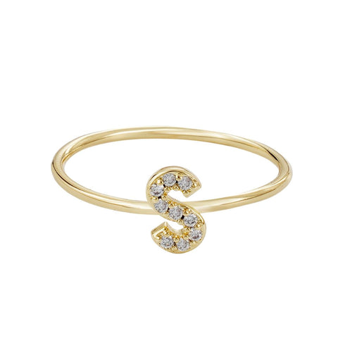 14k Gold Plated CZ Pave Initial Ring