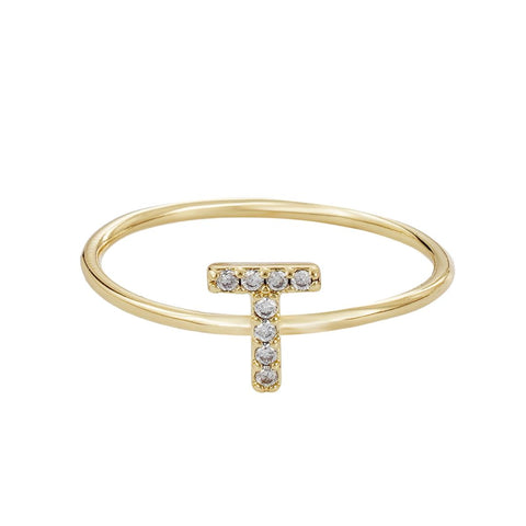 14k Gold Plated CZ Pave Initial Ring
