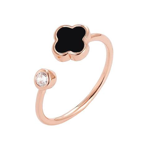 14k Rose Gold Plated Adjustable Clover CZ Ring