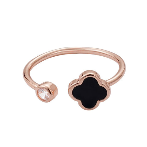 14k Rose Gold Plated Adjustable Clover CZ Ring