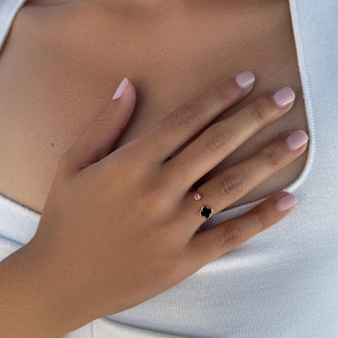 14k Rose Gold Plated Adjustable Clover CZ Ring