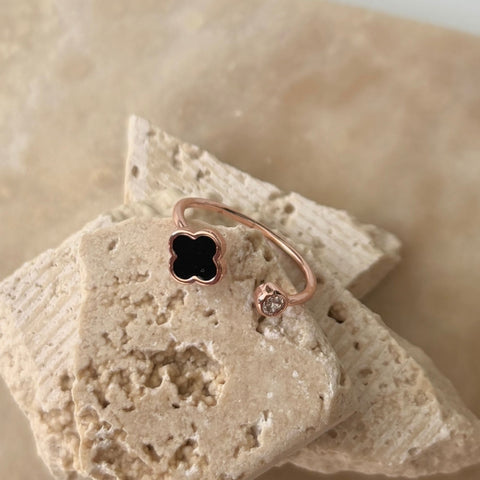 14k Rose Gold Plated Adjustable Clover CZ Ring