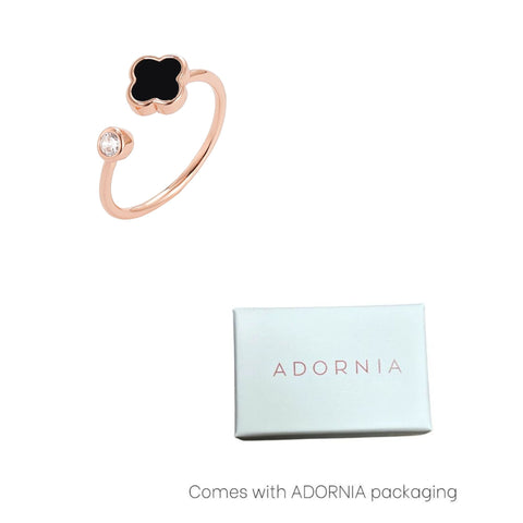 14k Rose Gold Plated Adjustable Clover CZ Ring