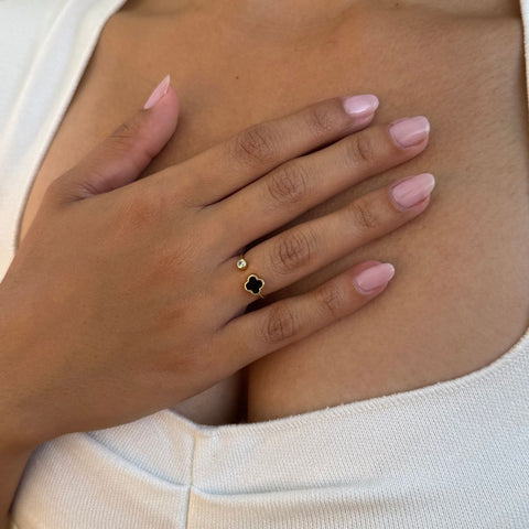 14k Gold Plated Adjustable Clover CZ Ring