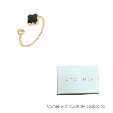 14k Gold Plated Adjustable Clover CZ Ring