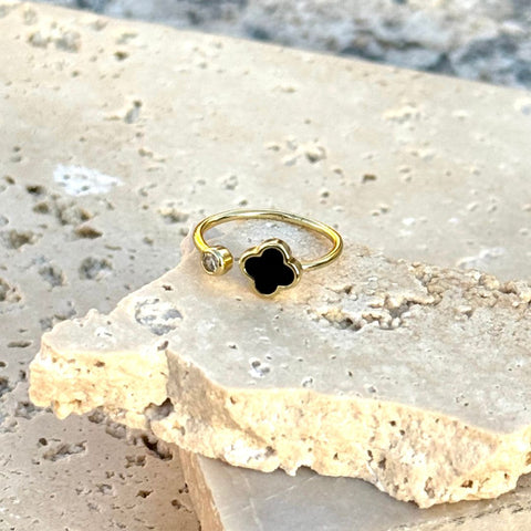 14k Gold Plated Adjustable Clover CZ Ring