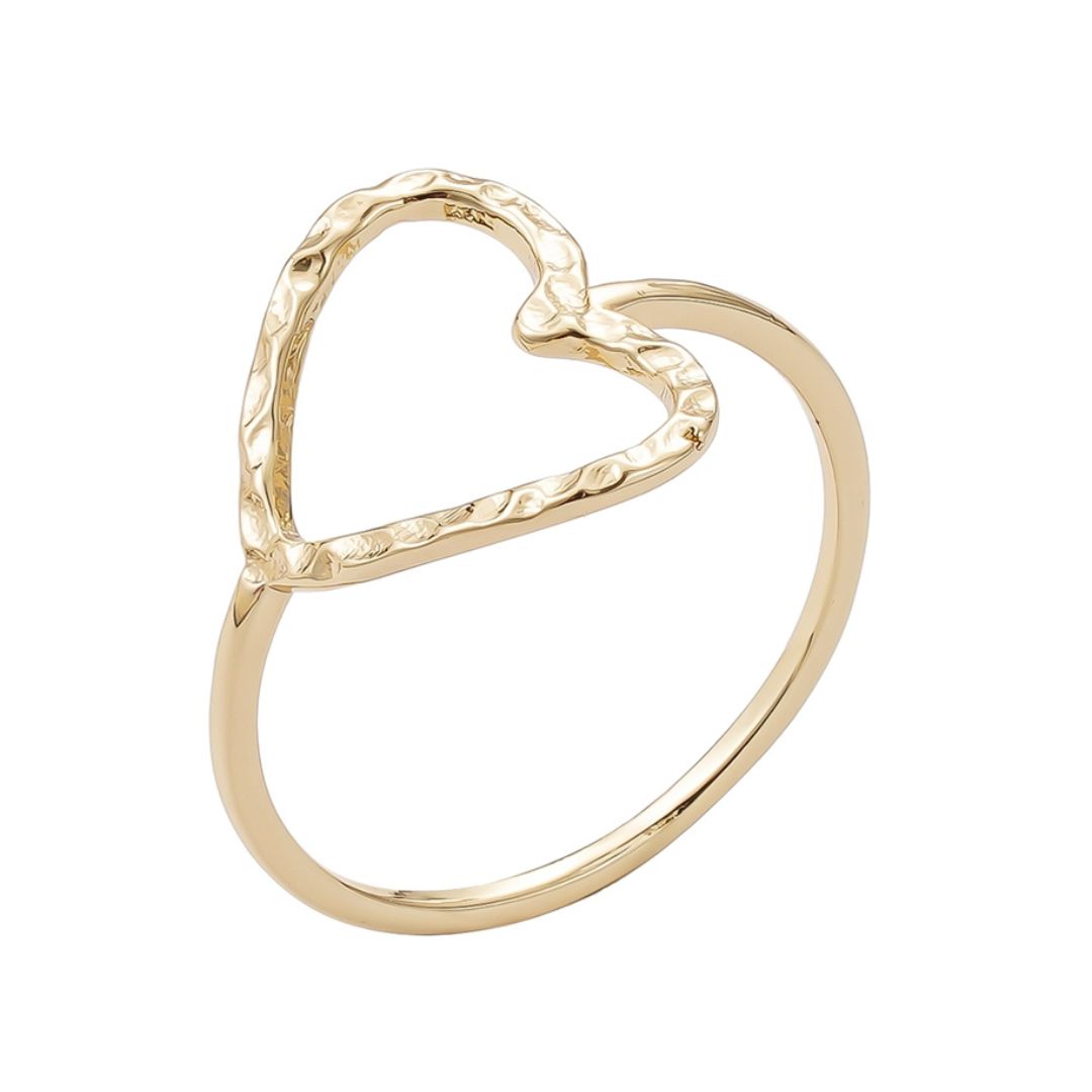 14k Gold Plated Hammered Open Heart Ring – ADORNIA