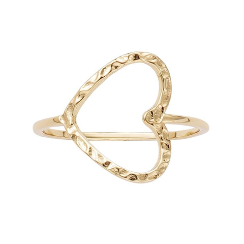 14k Gold Plated Hammered Open Heart Ring