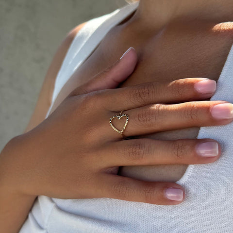 14k Gold Plated Hammered Open Heart Ring