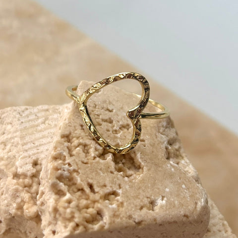 14k Gold Plated Hammered Open Heart Ring