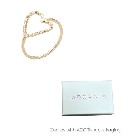 14k Gold Plated Hammered Open Heart Ring