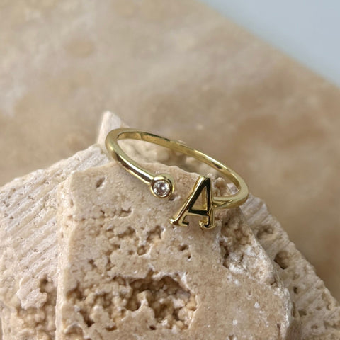 14k Gold Plated Adjustable CZ Initial Ring
