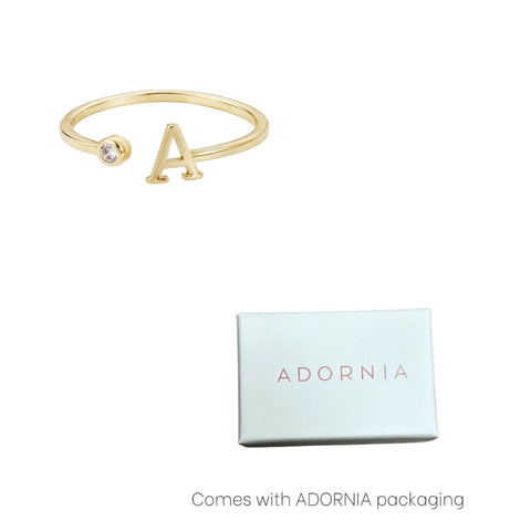 14k Gold Plated Adjustable CZ Initial Ring