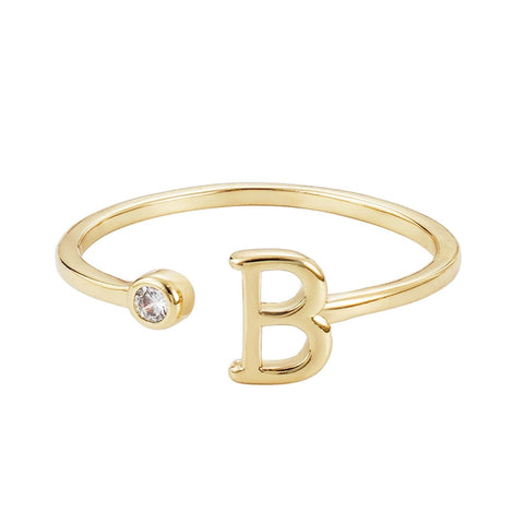 14k Gold Plated Adjustable CZ Initial Ring