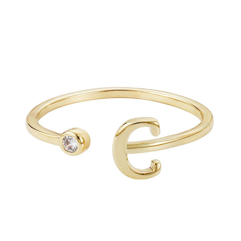 14k Gold Plated Adjustable CZ Initial Ring