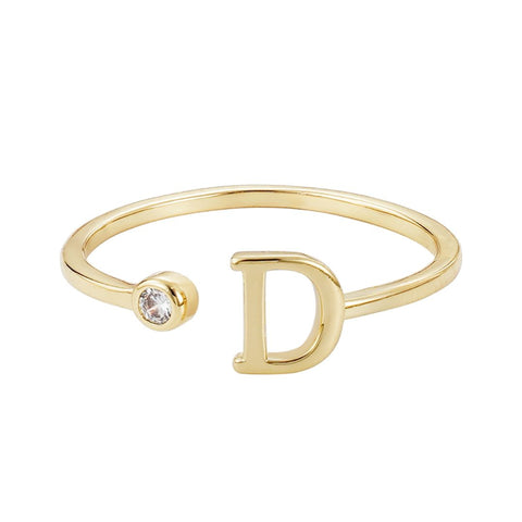 14k Gold Plated Adjustable CZ Initial Ring