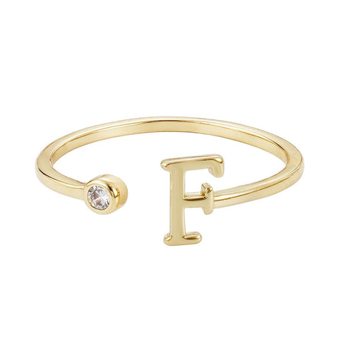 14k Gold Plated Adjustable CZ Initial Ring
