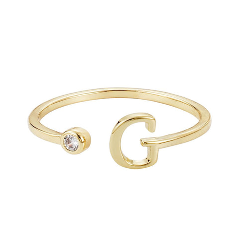 14k Gold Plated Adjustable CZ Initial Ring