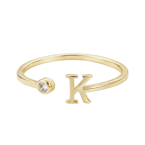 14k Gold Plated Adjustable CZ Initial Ring
