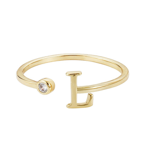 14k Gold Plated Adjustable CZ Initial Ring