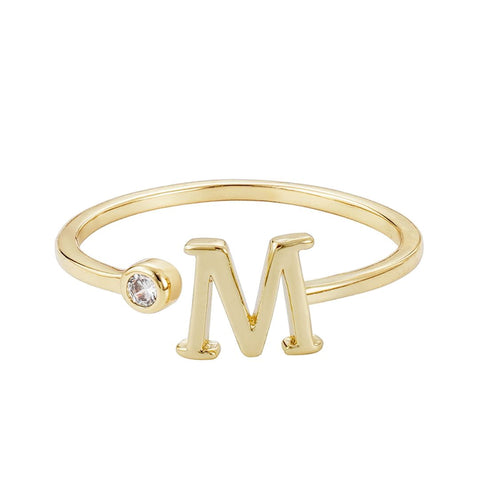 14k Gold Plated Adjustable CZ Initial Ring