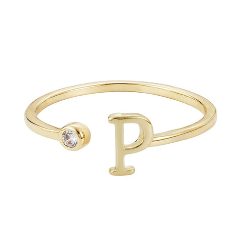 14k Gold Plated Adjustable CZ Initial Ring