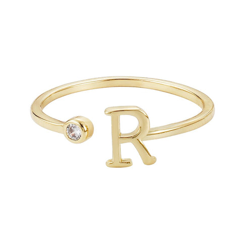 14k Gold Plated Adjustable CZ Initial Ring