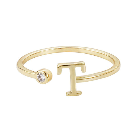 14k Gold Plated Adjustable CZ Initial Ring