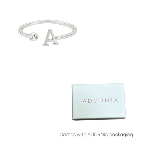 Silver Plated Adjustable CZ Initial Ring