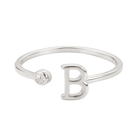 Silver Plated Adjustable CZ Initial Ring