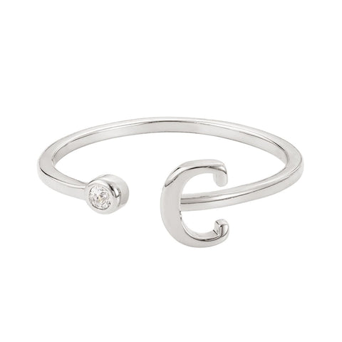 Silver Plated Adjustable CZ Initial Ring