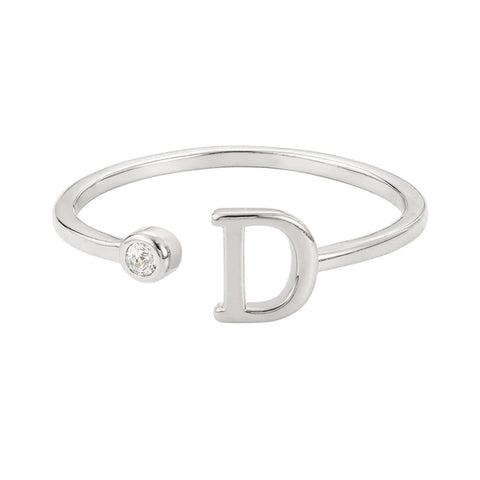 Silver Plated Adjustable CZ Initial Ring