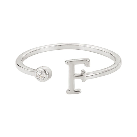Silver Plated Adjustable CZ Initial Ring