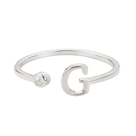 Silver Plated Adjustable CZ Initial Ring