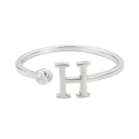 Silver Plated Adjustable CZ Initial Ring