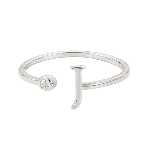 Silver Plated Adjustable CZ Initial Ring
