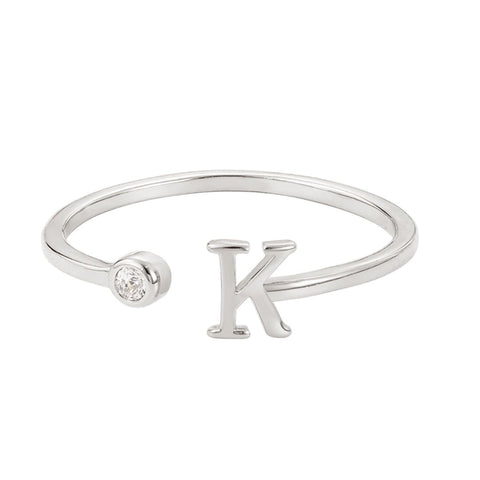 Silver Plated Adjustable CZ Initial Ring