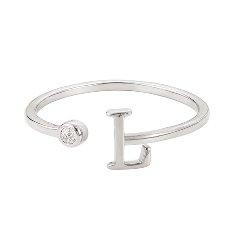 Silver Plated Adjustable CZ Initial Ring