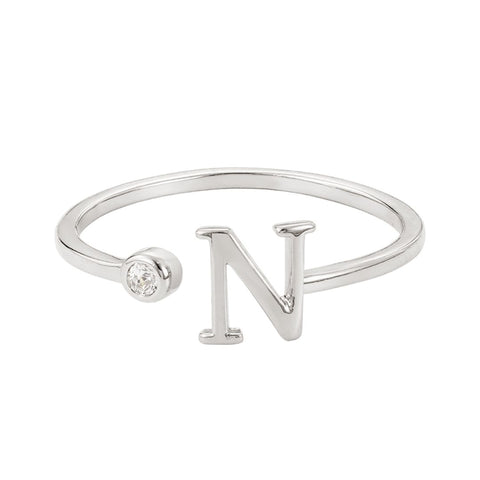 Silver Plated Adjustable CZ Initial Ring