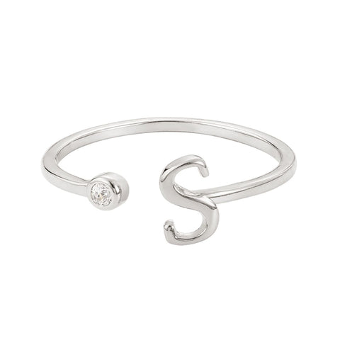 Silver Plated Adjustable CZ Initial Ring