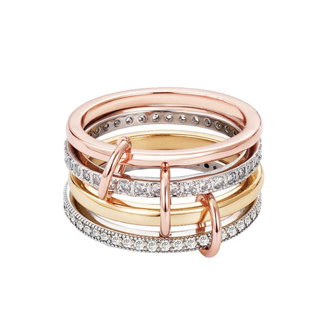 Mixed Metal Connected 4-Piece Ring Stack