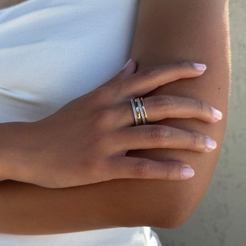 Mixed Metal Connected 4-Piece Ring Stack