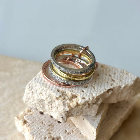 Mixed Metal Connected 4-Piece Ring Stack