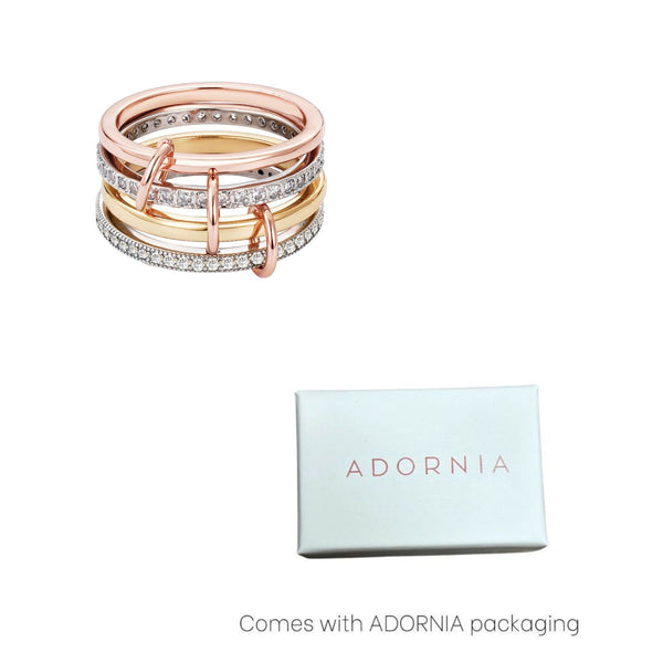 Mixed Metal Connected 4-Piece Ring Stack – ADORNIA