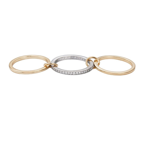 14k Gold and Silver Plated Connected 3-Piece Ring Stack