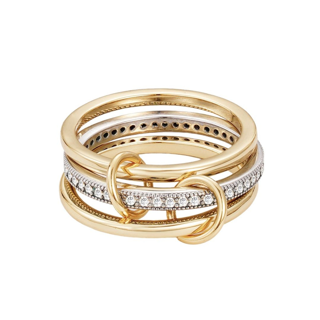 14k Gold and Silver Plated Connected 3-Piece Ring Stack
