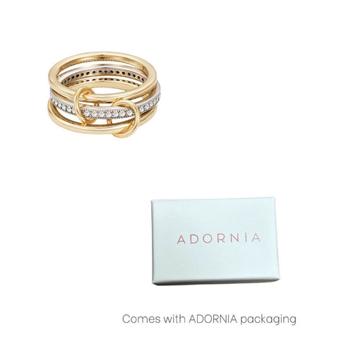 14k Gold and Silver Plated Connected 3-Piece Ring Stack
