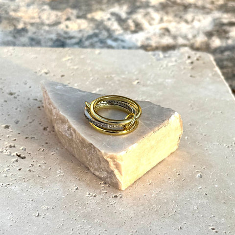 14k Gold and Silver Plated Connected 3-Piece Ring Stack