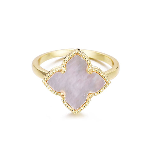 14k Gold Plated White Mother of Pearl Flower Ring