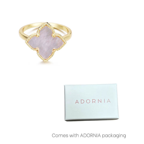 14k Gold Plated White Mother of Pearl Flower Ring